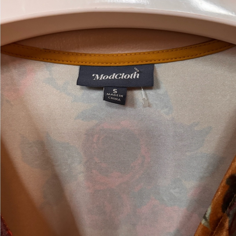 Modcloth A Line velvet Mustard Floral Wrap Midi Dress Small New without tag - Picture 7 of 10